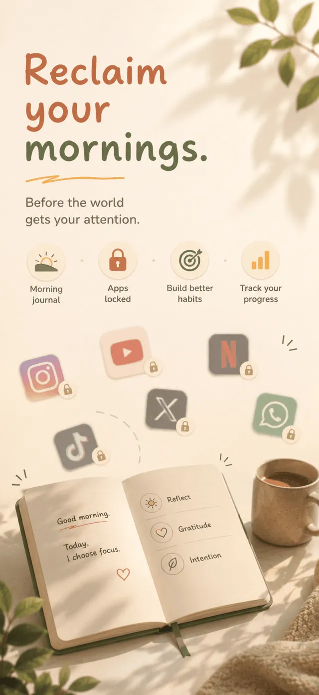 Reclaim your mornings — apps locked, reflection, gratitude and intention