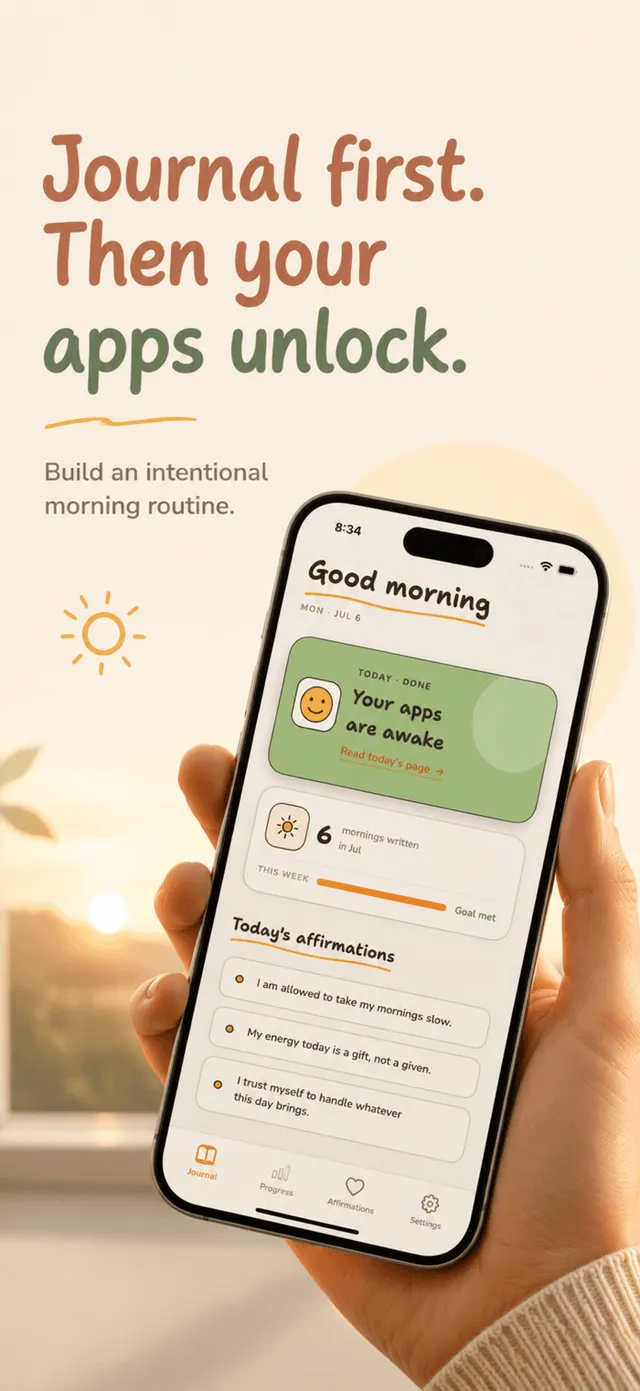 Journal first, then your apps unlock — Home screen