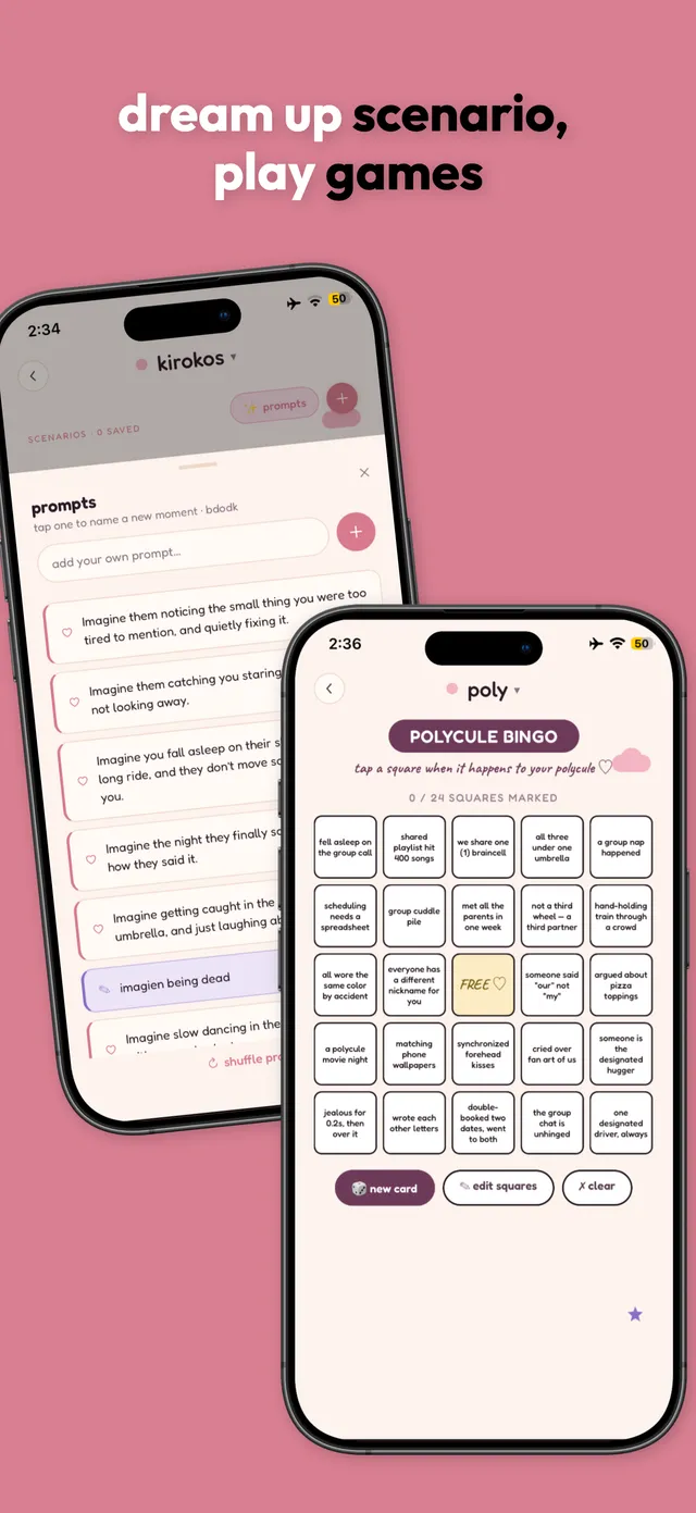Scenario prompts and polycule bingo